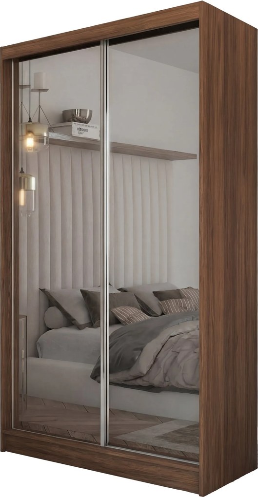Szafa Przesuwna BELLINA 120 cm z Lustrem Szafa Dwudrzwiowa z Szufladami Orzech