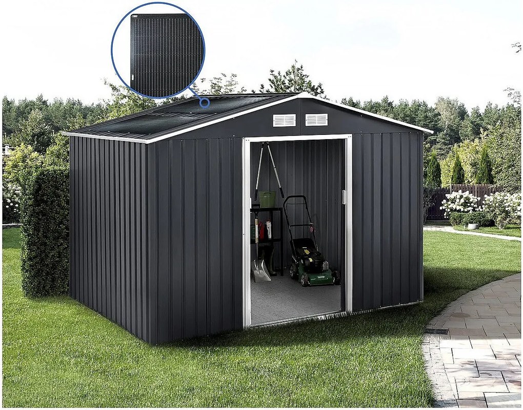 Metalowa szopa ogrodowa - "Vegas" - 7,06 m² z panelami słonecznymi - Szary