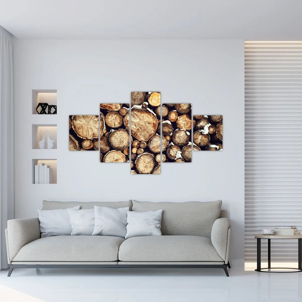 Obraz - Drewno w śniegu (125x70 cm)