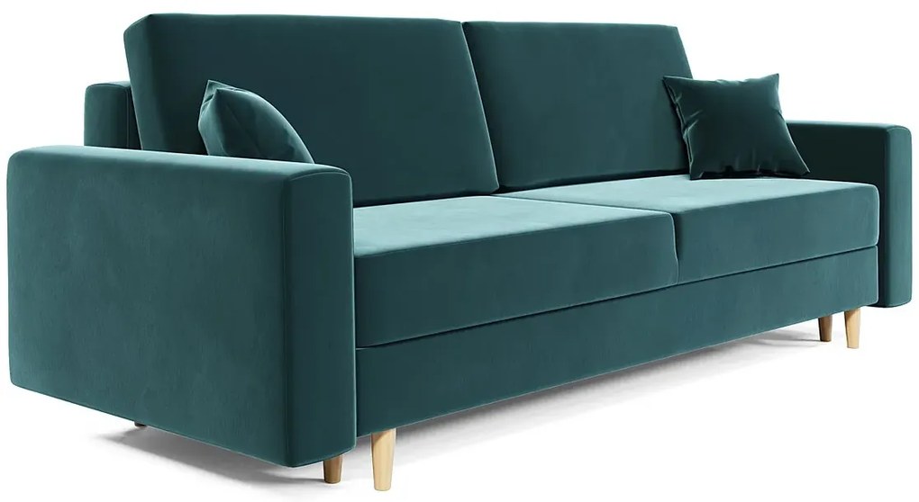 Sofa rozkładana w kolorze morskim z pojemnikiem A6-G62