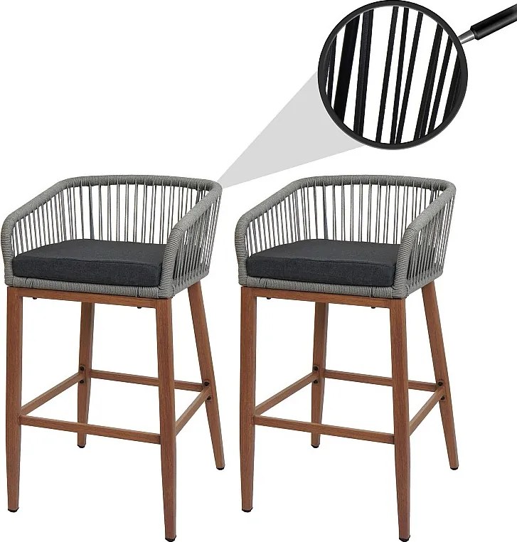 Stołek barowy MCW-O22 (zestaw 2 szt.),  jasnoszary, poduszka ciemnoszara