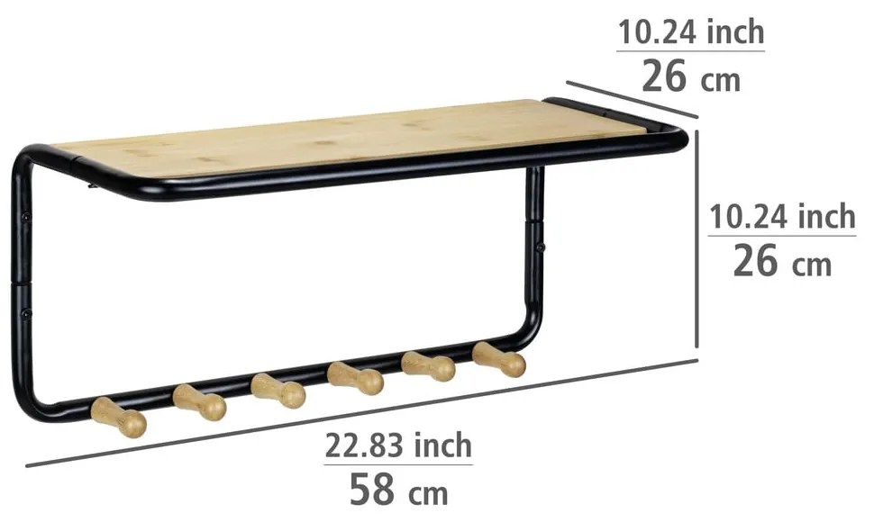 Czaro-naturalny metalowy wieszak ścienny z półką Loft – Wenko