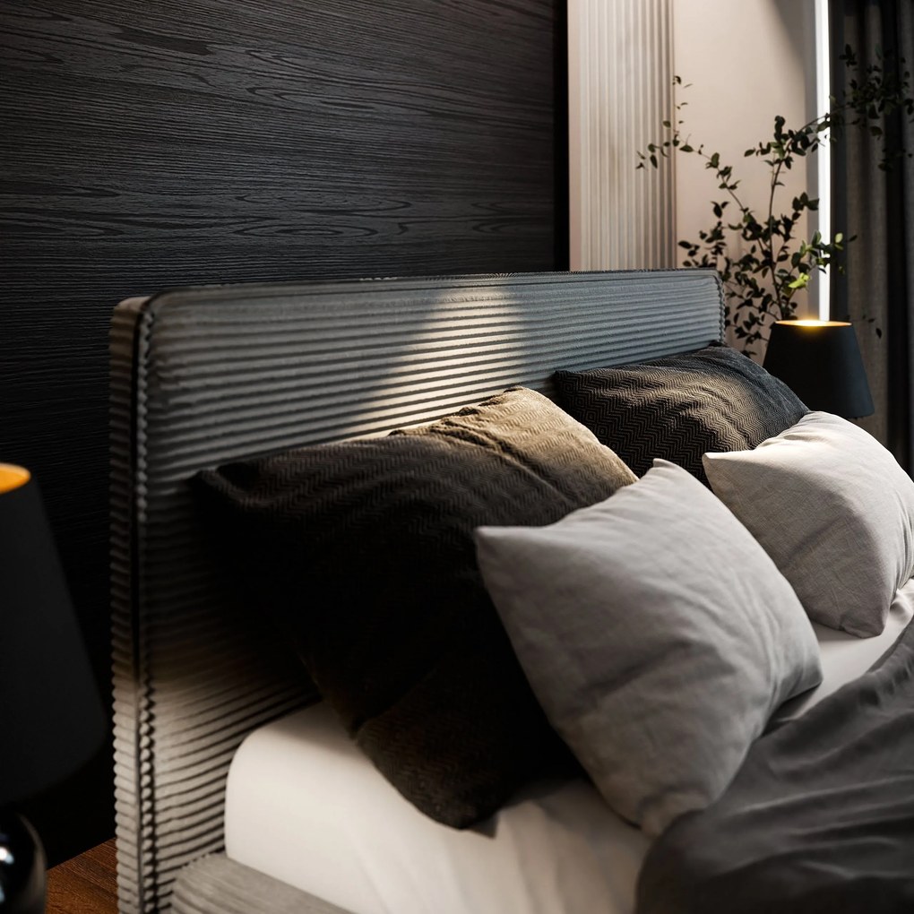 Masseno Łóżko tapicerowane PARMA z pojemnikiem na pościel 140x200 cm - Szary, LINCOLN 85