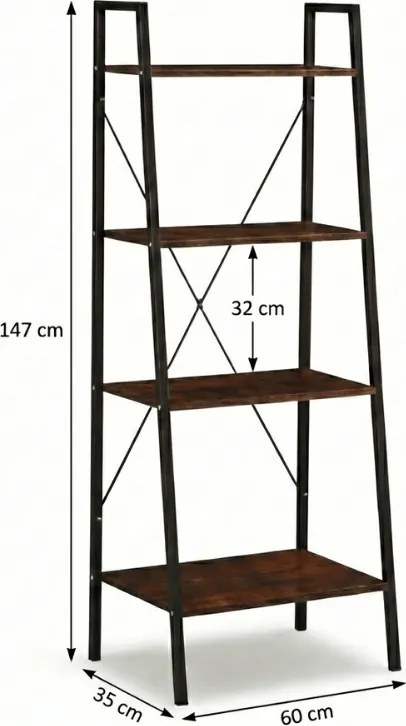 Regał TAYLOR 4 półki 147x60 cm, rustykalny brązowy