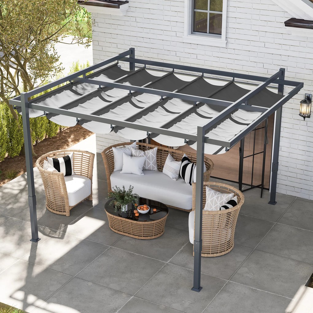 Outsunny Pergola ok. 3,5x3m Stabilna i Zimoodporna z Aluminiową Ramą i Regulowanym Zadaszeniem Szara