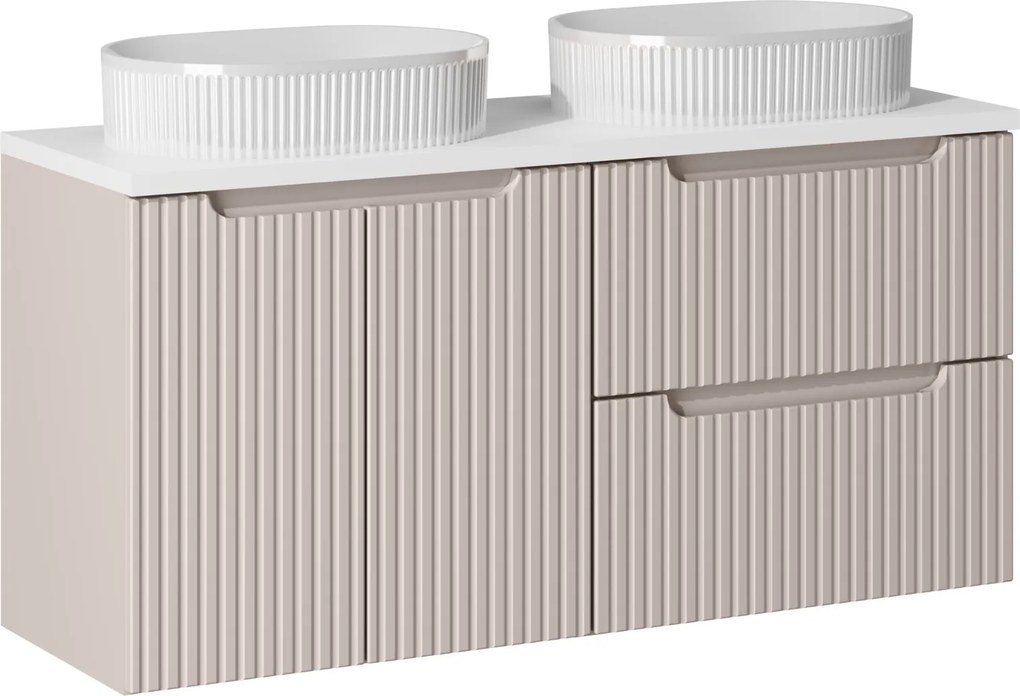 Szafka łazienkowa 120 cm Nova z białymi umywalkami Beyond, kaszmir/biały