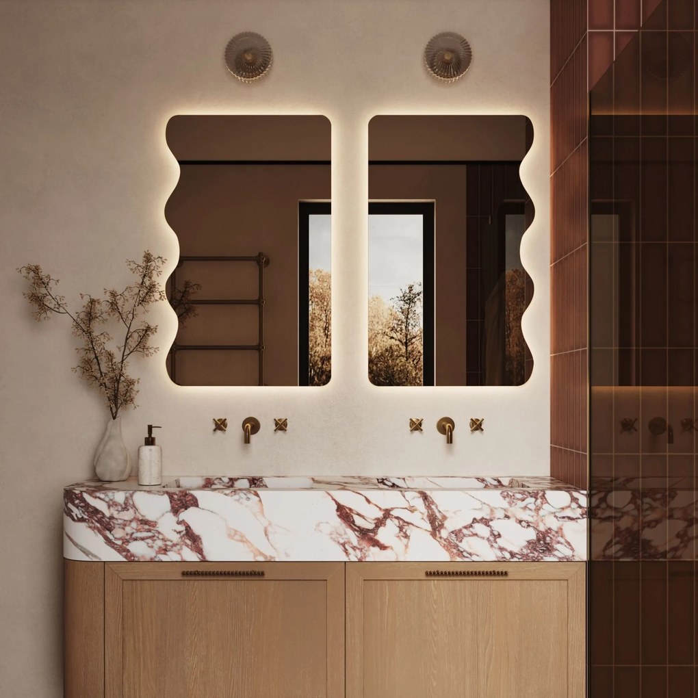 Lustro dekoracyjne oszlifowane z podświetleniem WAVE LED | Różne rozmiary | Różne kolory : Kolor tafli szkła - Brąz, Rozmiar - 40 x 80 cm