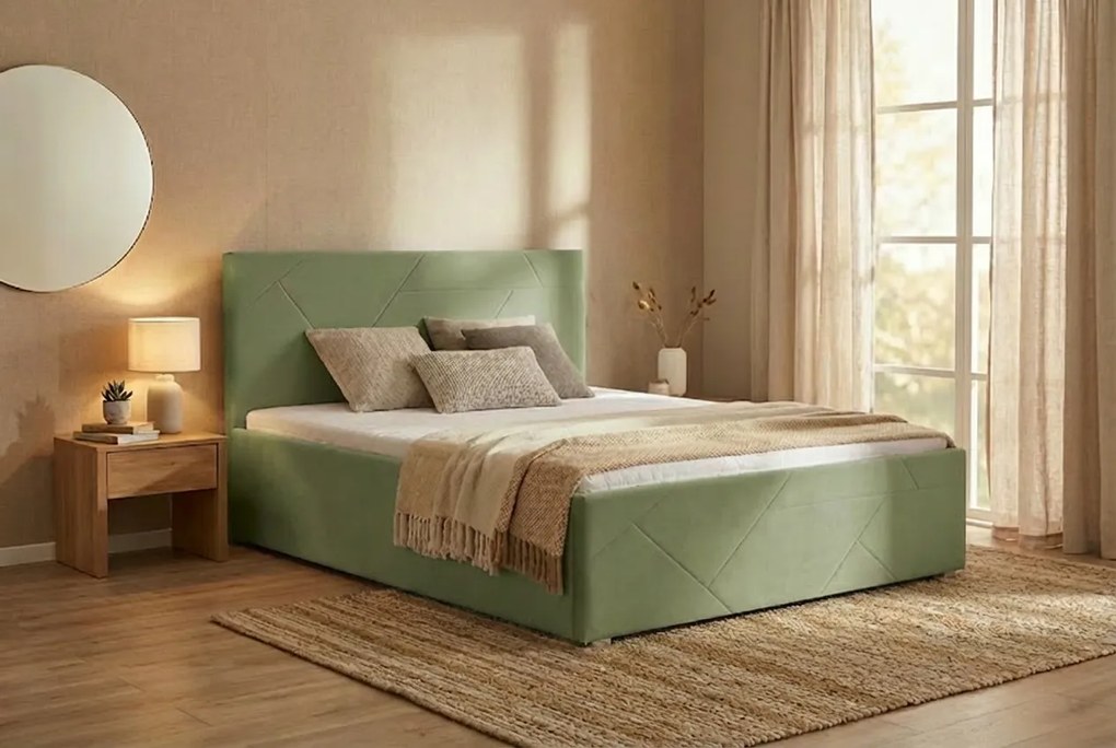 Łóżko TONY 140x200 cm Zielony oliwkowy Bez materaca
