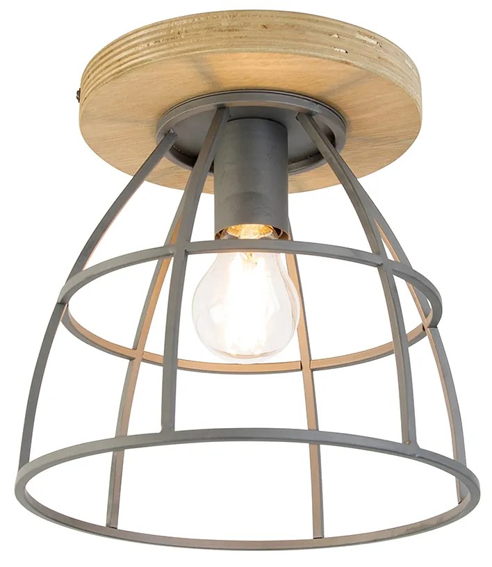 Inteligentna lampa sufitowa ciemnoszara z drewnem w komplecie z WiFi E27 - ArthurPrzemysłowy Oswietlenie wewnetrzne