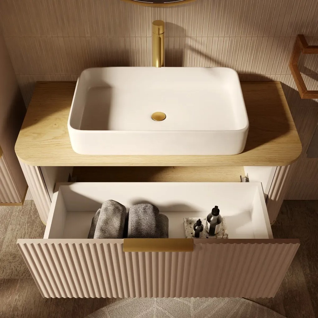 Szafka pod umywalkę nablatową RIVELA 1S 80cm kaszmirowa STRAMA
