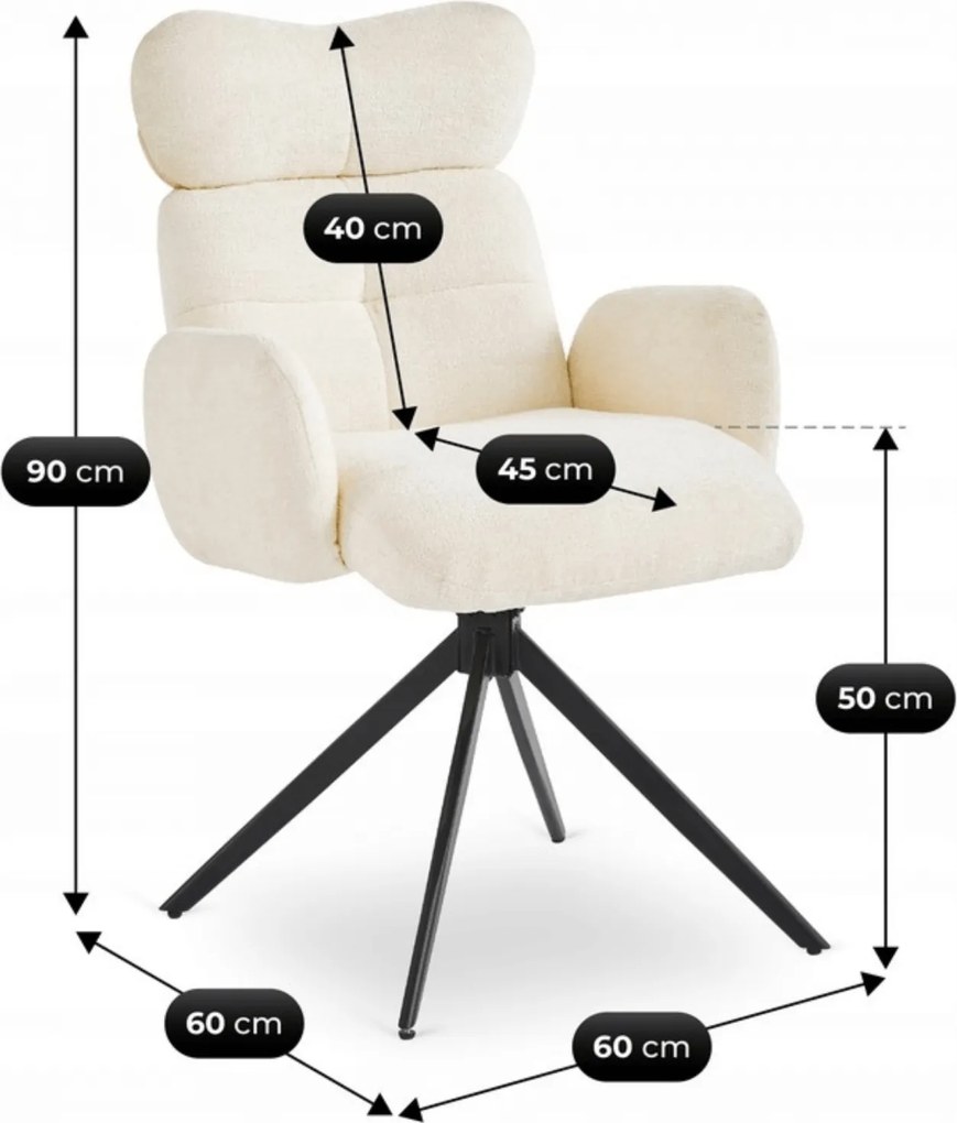 Krzesło Tapicerowane Obrotowe ALVARO Kremowe Boucle Nowoczesne