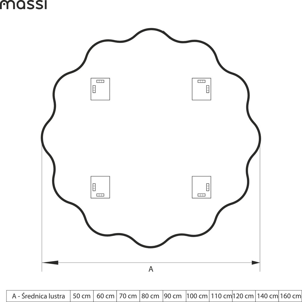 Lustro dekoracyjne o nieregularnym kształcie z podświetleniem  WAVE Simple LED | Różne rozmiary | Różne kolory : Kolor tafli szkła - Srebrny, Średnica - 160 cm