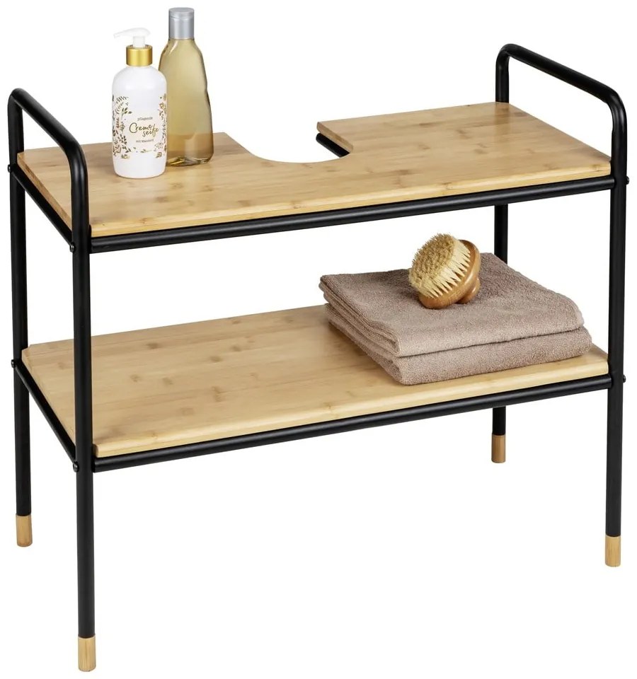 Czarno-naturalna bambusowa szafka pod umywalkę 70x60 cm Loft – Wenko