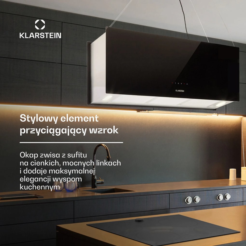 Klarstein Kronleuchter 90cm 577.2 m³/h Okap Wyspowy Czarny