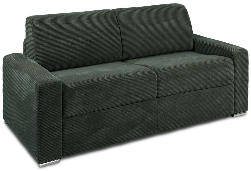 Kanapa 3-osobowa rozkładana typu express z zielonego sztruksu - Miejsce do spania z szerokimi listewkami 140 cm - Materac 18 cm - CALITO