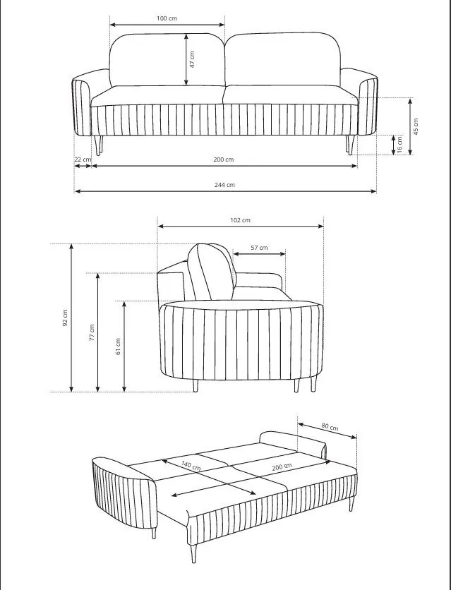 Masseno Sofa FILO z funkcją spania i pojemnikiem na pościel, Rozkładana sofa - Pomarańczowy, SALVADOR 10