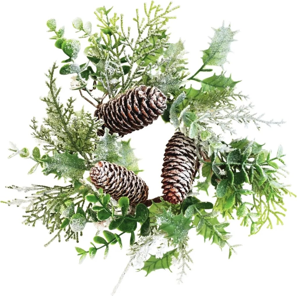 Świąteczny wianuszek zdobiony oszroniony, 30 cm