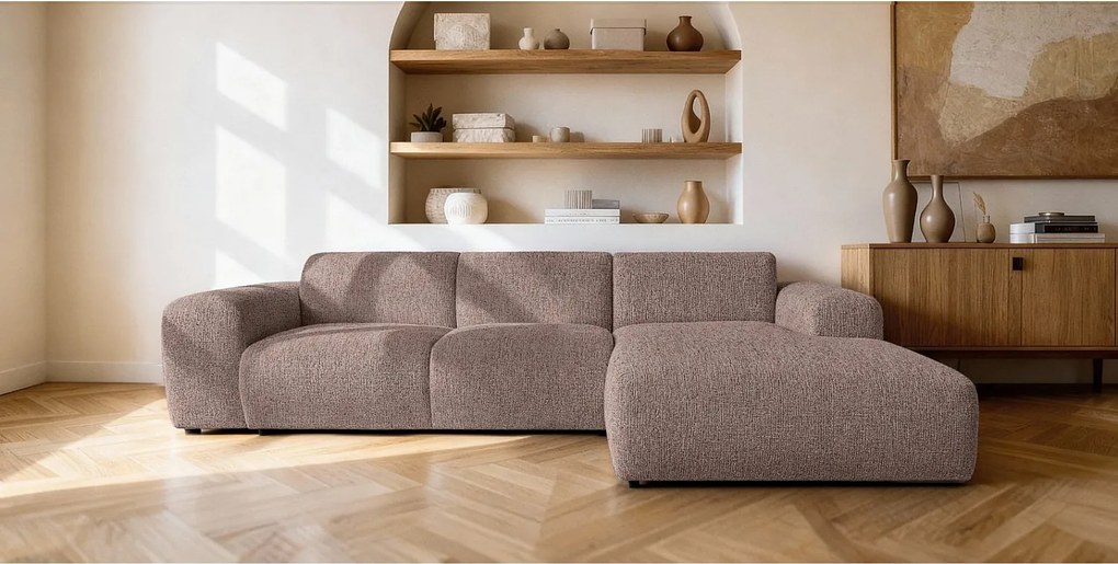 Narożnik GIN 310x192 cm | Pufa w kształcie litery L | Tkanina PUENTE 03 Kremowo-Biała | Nowoczesny Design & Premiumowy Komfort