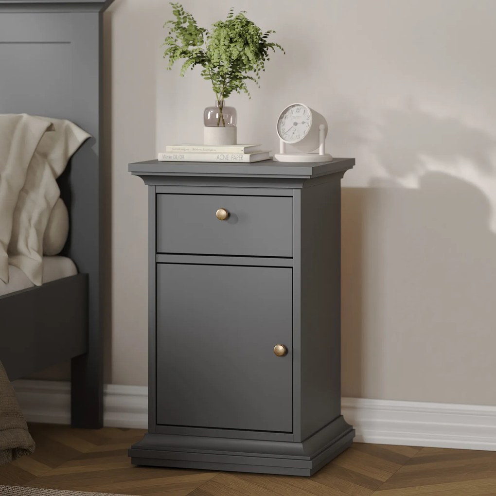 Wąska szafka nocna z szufladą Paris, kolor szary