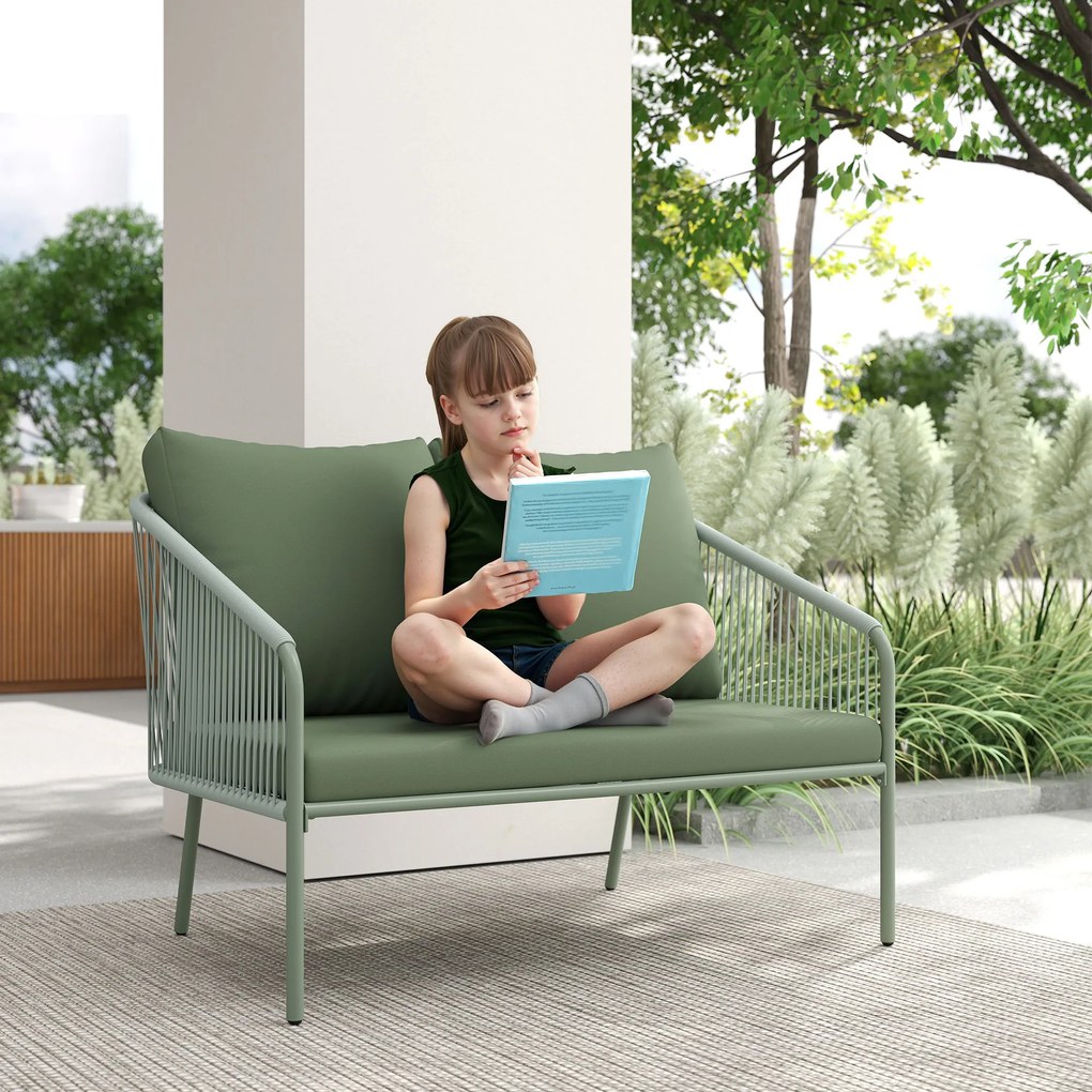 Outsunny Sofa Ogrodowa z Poduszkami 2-osobowa Sofa Rattanowa Lounge Sofa Balkonowa 112 x 72 x 76 cm Zielony