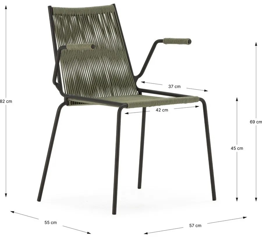 Zielone metalowe krzesła zestaw z podłokietnikami/sztaplowane 2 szt. Emily – Marckeric