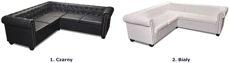 Czarny 5-osobowy narożnik w stylu chesterfield W7-R28