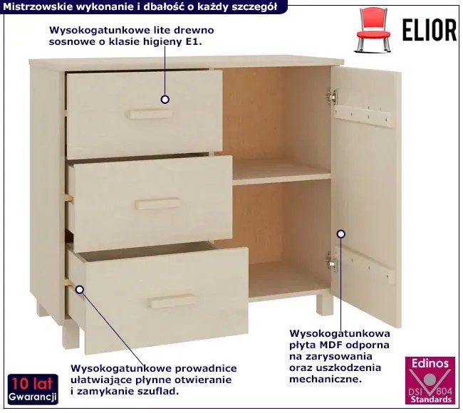 Sosnowa komoda w kolorze miodowy brąz B4-Z69