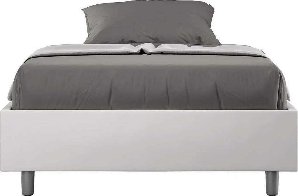 Łóżko wyposażone w stelaż z listwami z pojemnikiem tapicerowane 140x190 sztucznej skóry biały Azelia