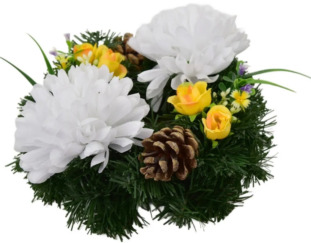 Wianek na Dzień Zaduszny Białe chryzantemy, 20 cm