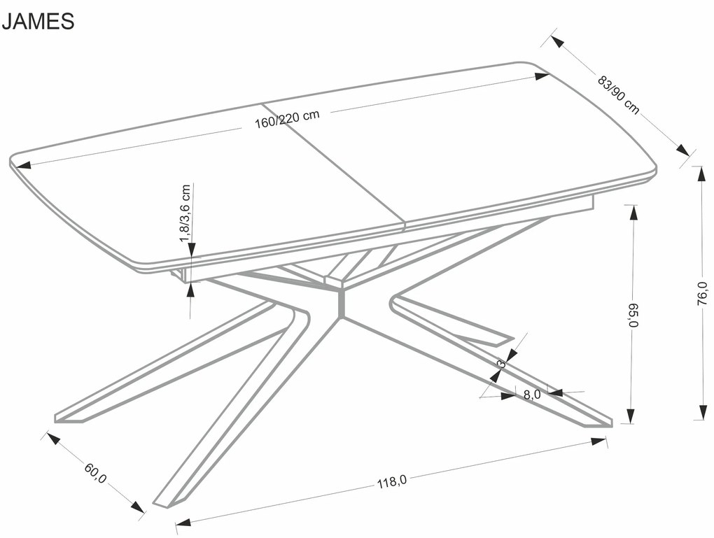 Stół do jadalni rozkładany MDF naturalny 160-220/90/76 cm JAMES