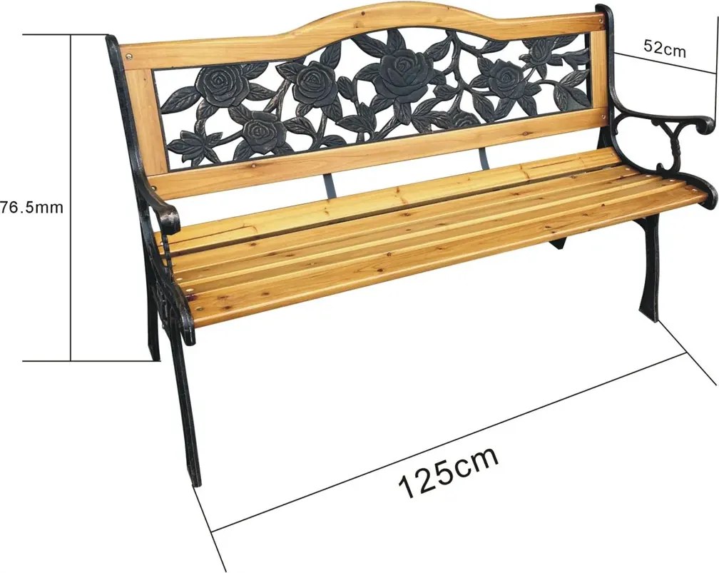 Drewniana ławka ogrodowa z oparciem i podłokietnikami T7-R69