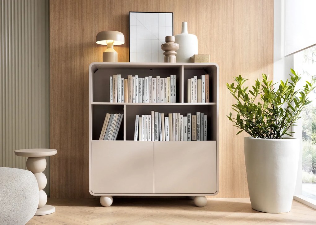 Kaszmirowy nowoczesny regał witryna z szafką R7-A21