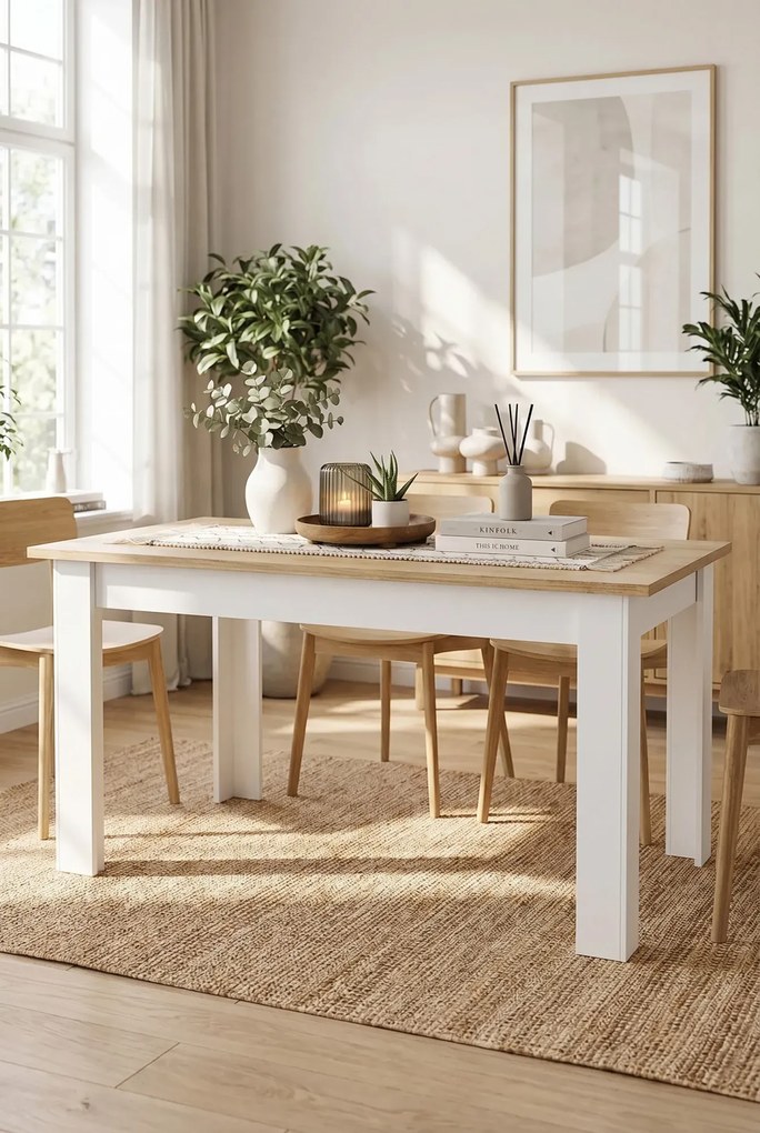 Klasyczny stół dąb sonoma + biały grafit połysk L6-K80