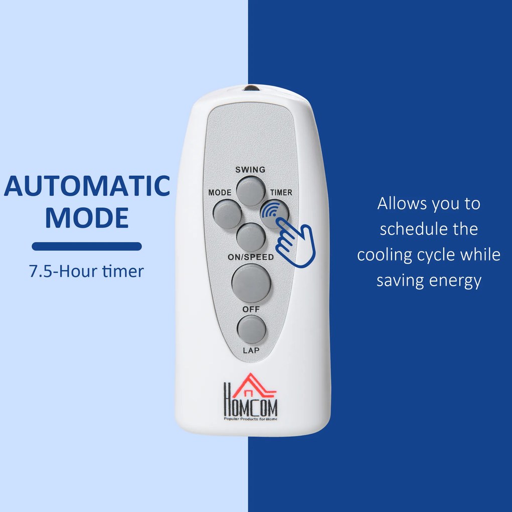 HOMCOM Wentylator stojący 138cm z timerem 5h pilotem regulacja wysokości 3 prędkości biały stalowy | Aosom PL