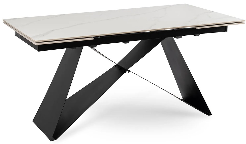 Stół Rozkładany Prostokątny VICTOR 160-240 cm Ceramiczny Biały Marmur/Czarny do Jadalni Nowoczesny Loft