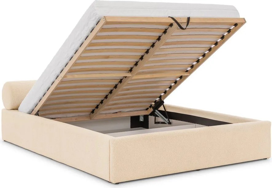 Kremowe tapicerowane łóżko dwuosobowe ze schowkiem i stelażem 180x200 cm Cille – Ropez