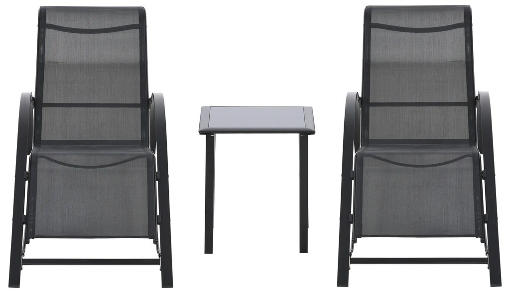 Outsunny Zestaw leżaków ogrodowych z stolikiem 2 sztuki Oddychająca tkanina Stabilna konstrukcja Czarny | Aosom PL