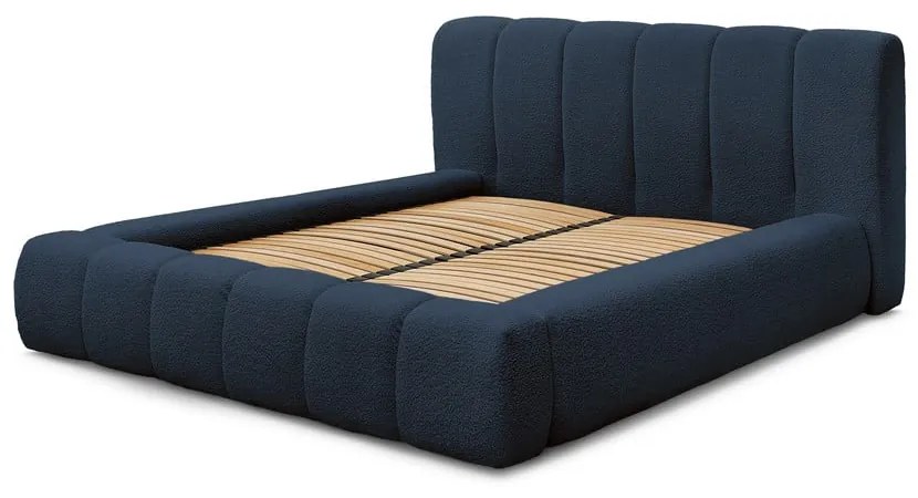 Ciemnoniebieskie tapicerowane łóżko dwuosobowe ze schowkiem i stelażem 140x190 cm Denali – Bobochic Paris