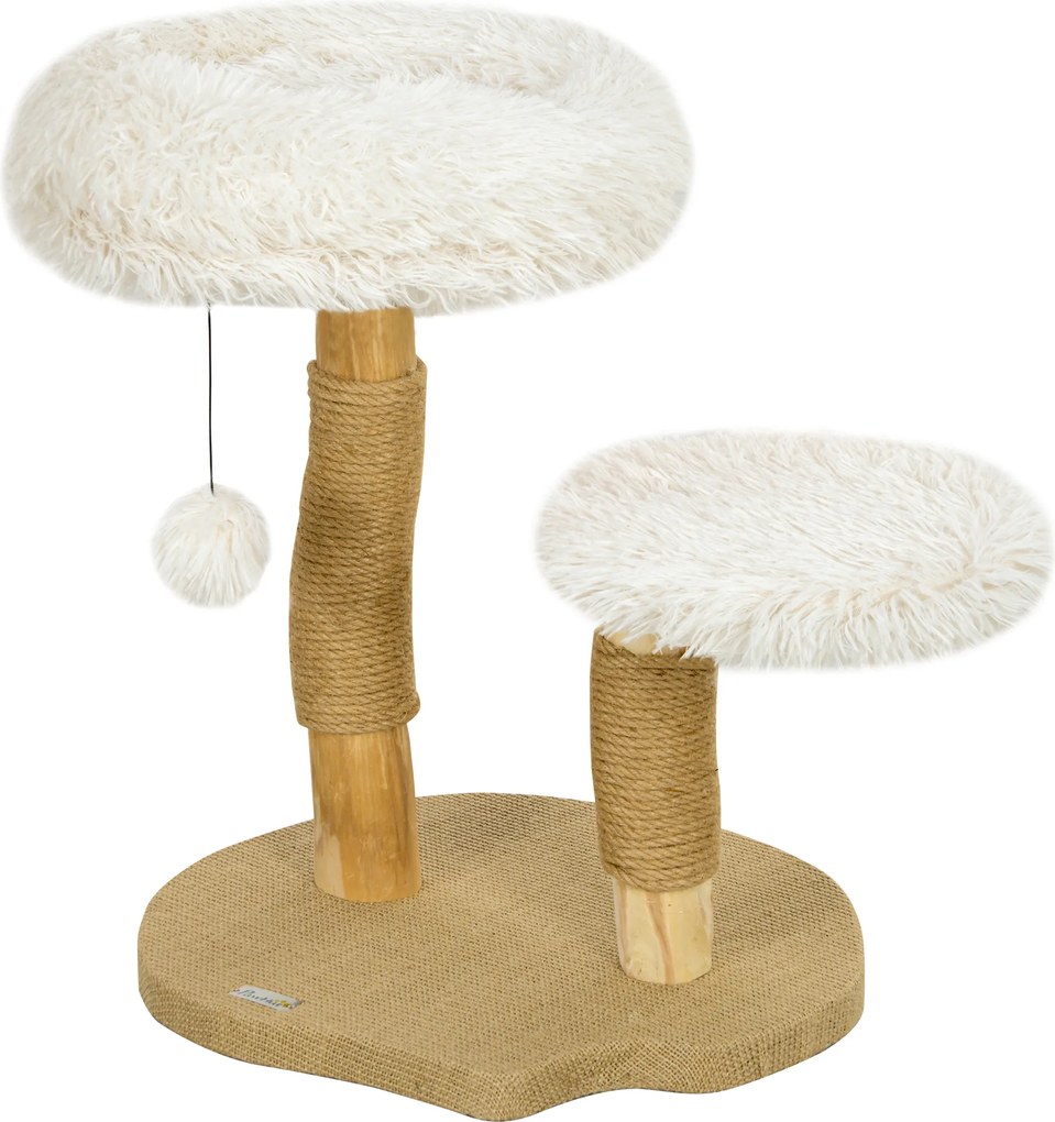 PawHut Drapak dla kota, 61,5 cm, z łóżkiem kocim, słupami do drapania, platformą do skakania, piłką do zabawy, dla kotów do 5 kg, Biały