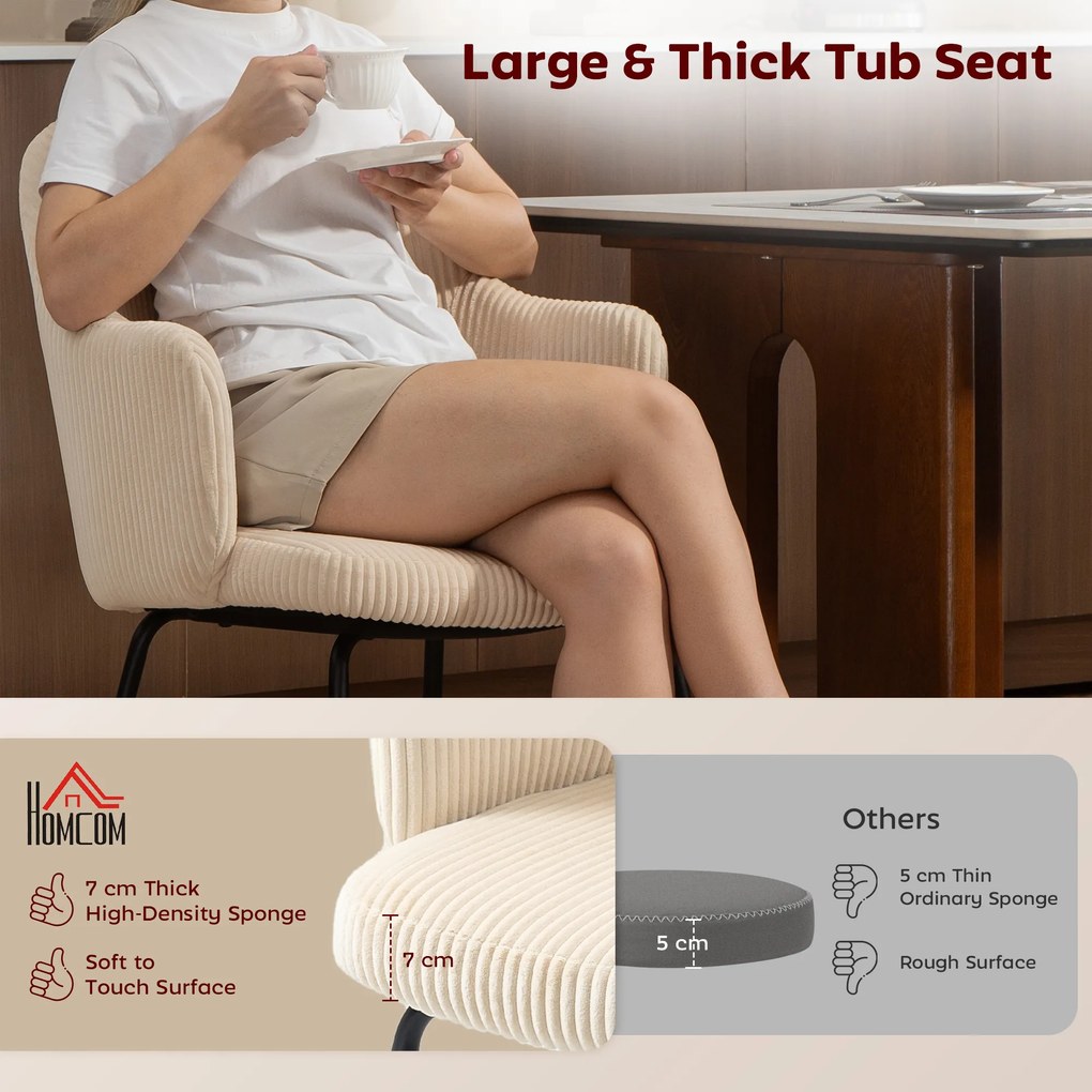 HOMCOM Krzesło Jadalniane, Obicie Aksamitne, Forma Muszli, Nogi Metalowe, Podkładki do Nóg, Beżowy