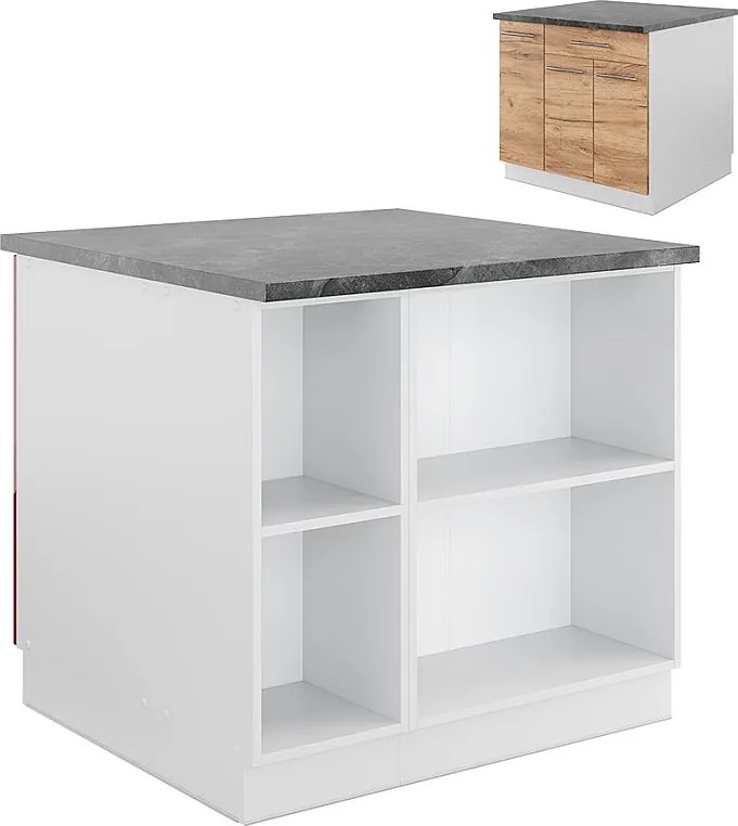 Wyspa kuchenna gold power dąb/biały 90x60x82 fame-line