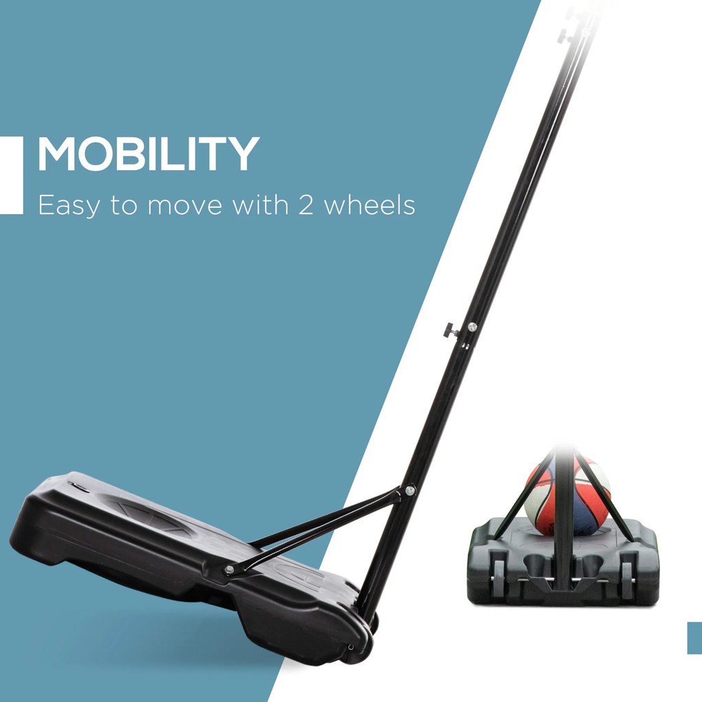 HOMCOM Kosz na Koszykówkę na Zewnątrz, Regulowany Stojak 160-210 cm z Kółkami | Aosom PL