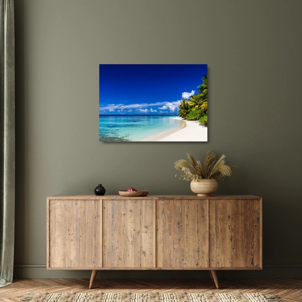 Obraz na szkle tropikalnej plaży (70x50 cm)