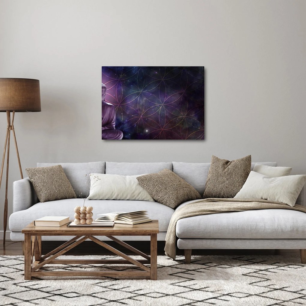 Obraz - Budda z kwiatami życia (70x50 cm)