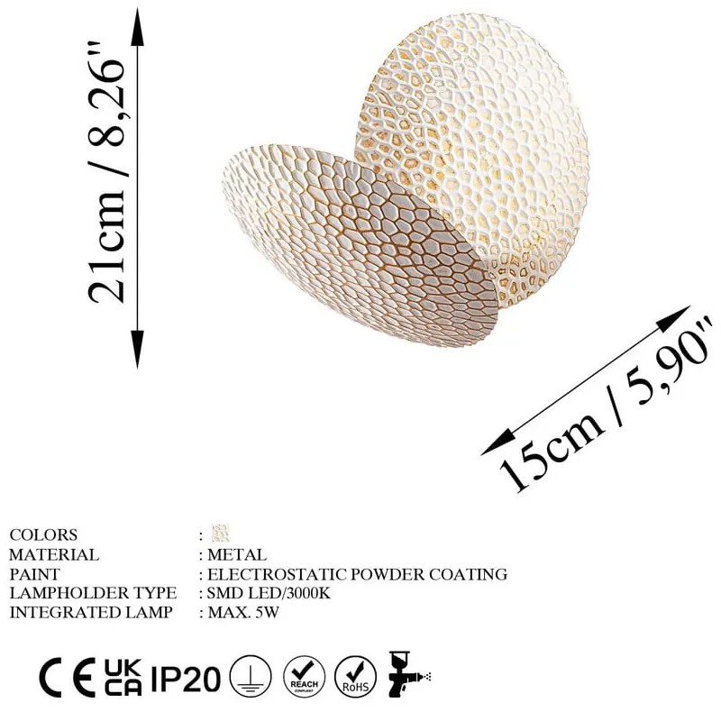 Kinkiet w biało-złotym kolorze LED ø 21 cm Yosma – Opviq lights