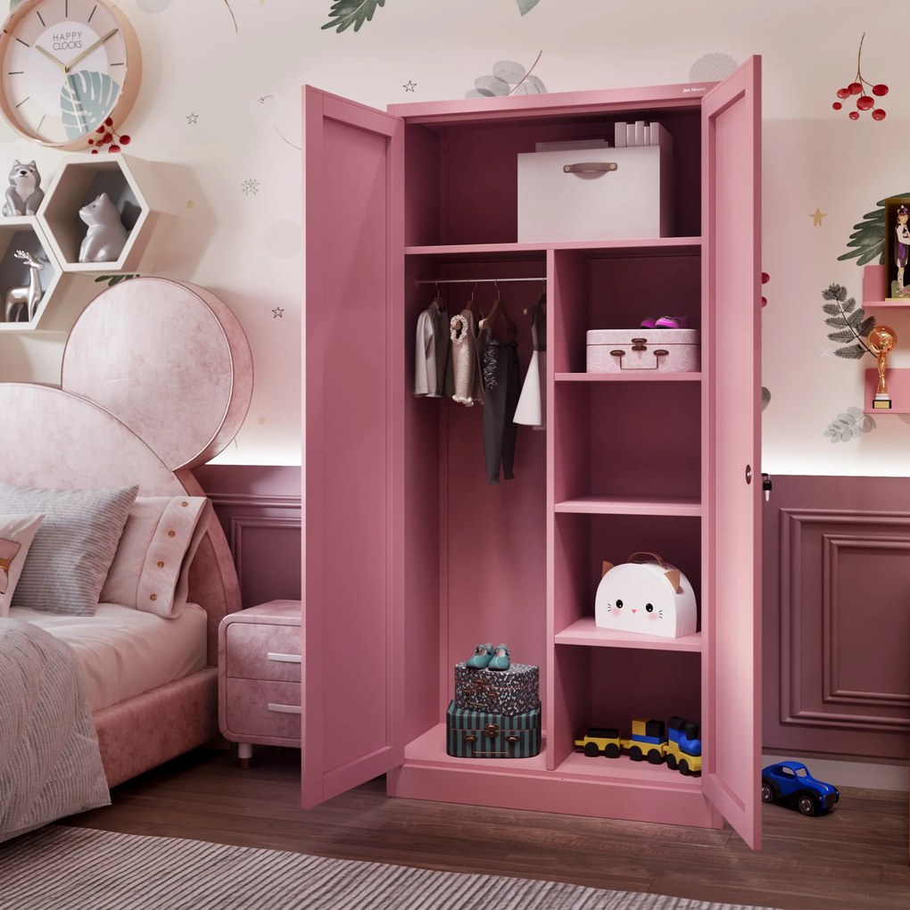 Szafa metalowa wielofunkcyjna zamykana: Fresh Style DAWID, 900 x 1850 x 450 mm, pudrowy róż