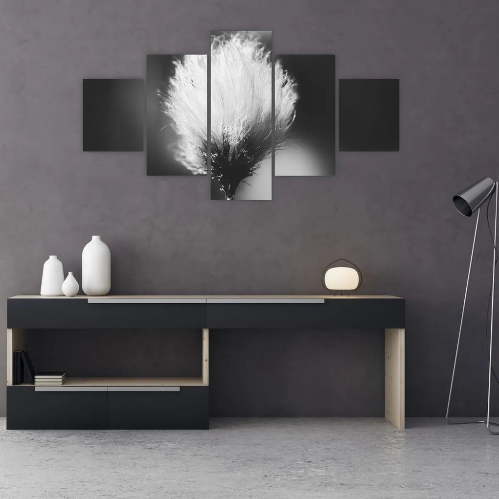 Obraz - Czarno-biała trawa bawełniana (125x70 cm)