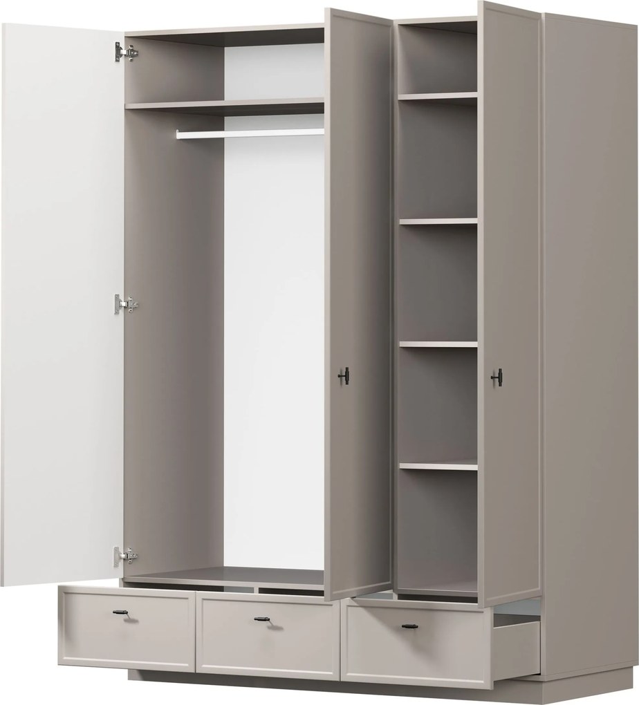 Szafa Lorini 150 cm z półkami - kaszmir / czarne uchwyty T-bar