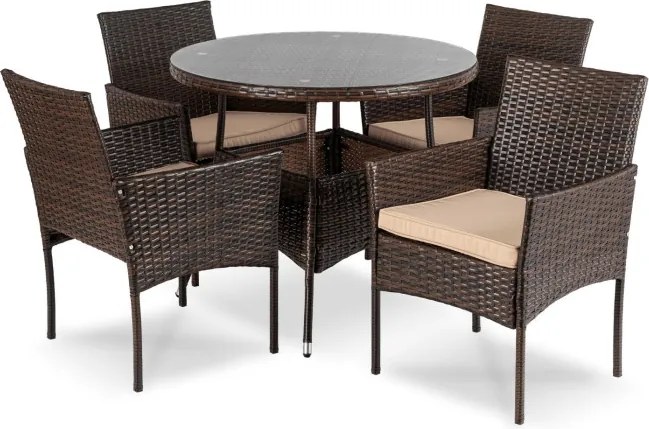Zestaw Mebli Ogrodowych AZUL Stół i 4x Krzesło Brązowy/Beżowy Technorattan Nowoczesny