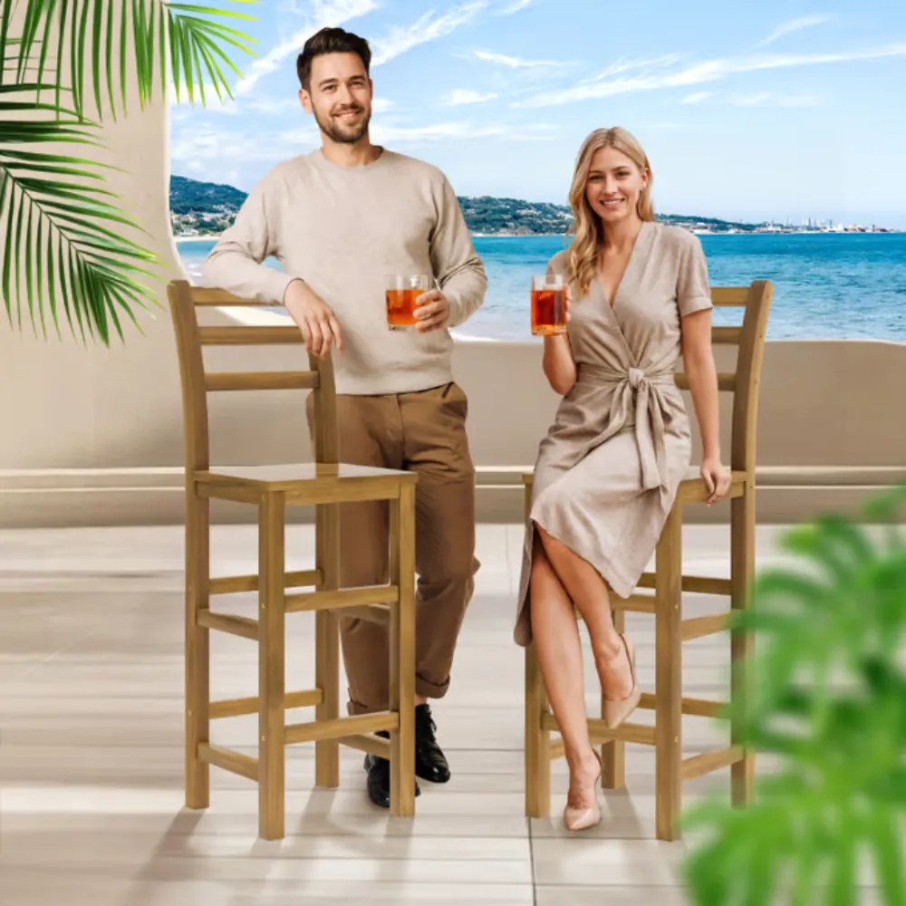 Krzesła barowe OSLO z oparciem, 2 szt., 40x36x110cm, naturalny brąz Casaria